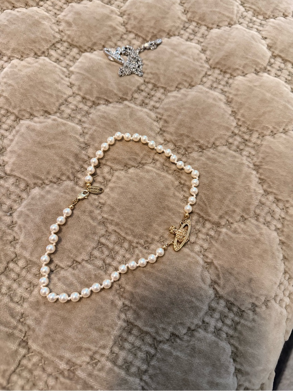 Vivienne Westwood Pearl Necklace with Gold Orb Pendant
